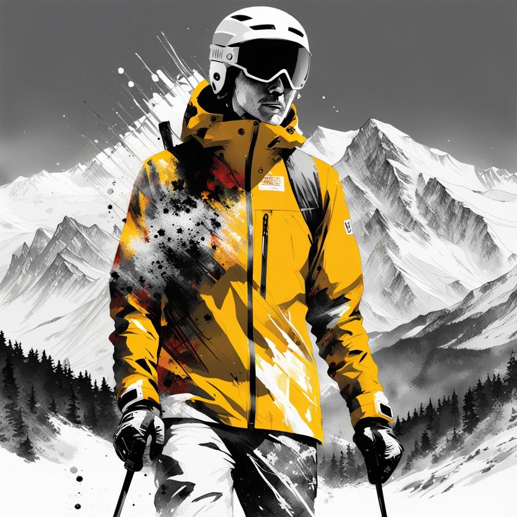 Skier in Red Jacket: Double Exposure Color Splash