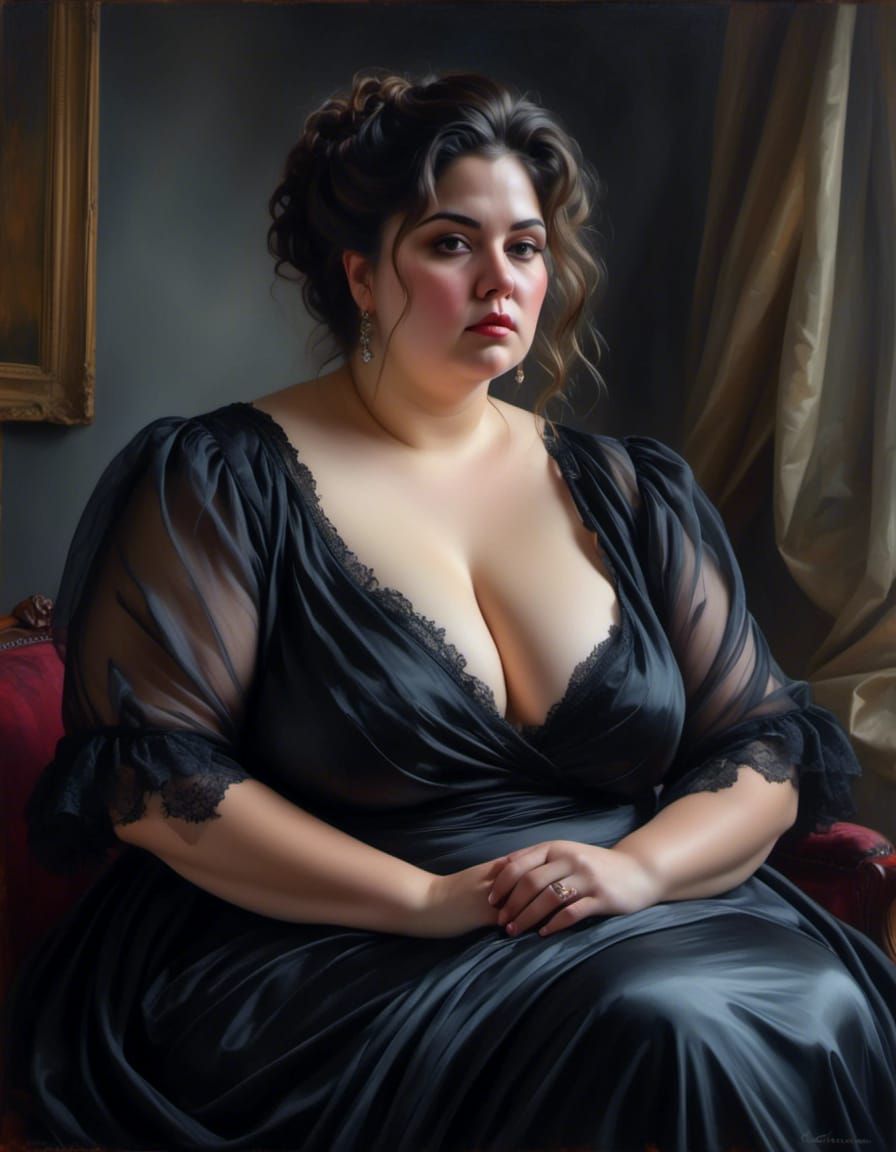 Sad Brunette in Silk Dress Portrait