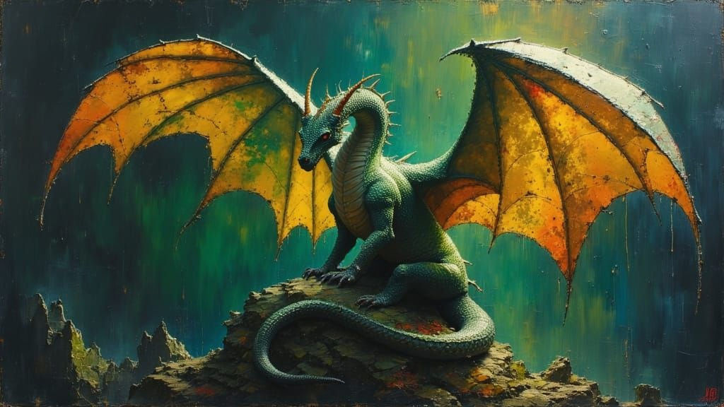 Majestic Dark Oil Dragon in Fantasy Art Style
