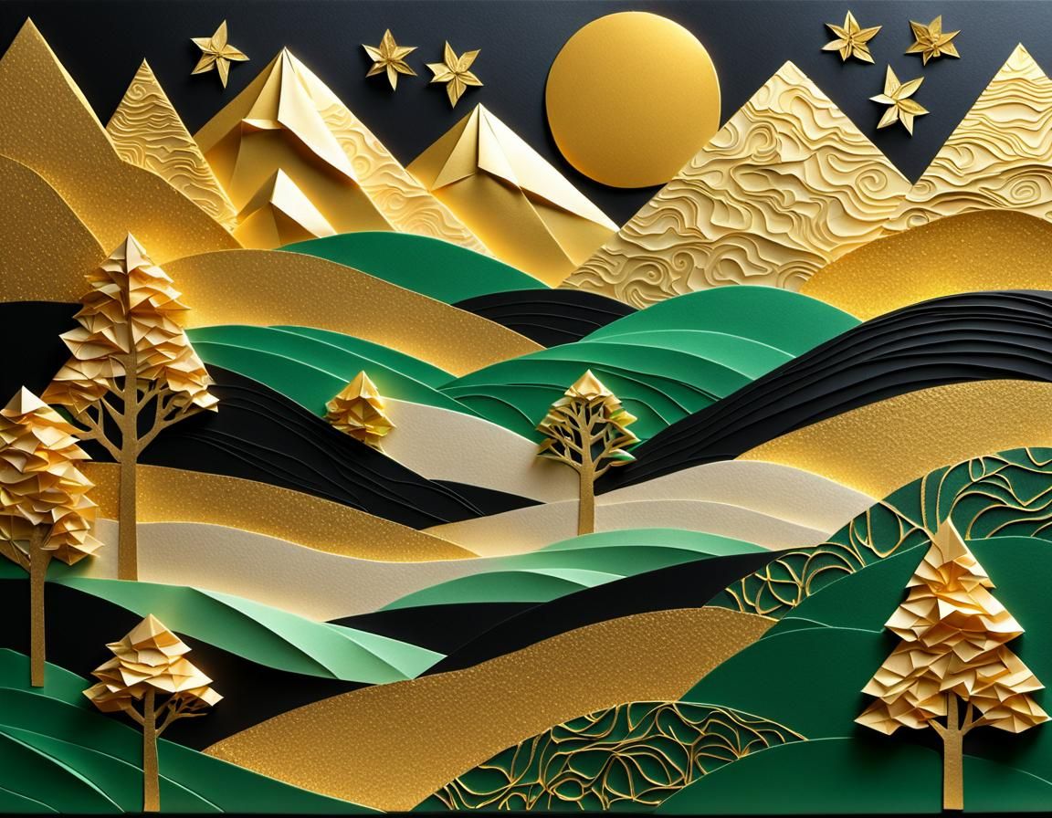 Flat Collage Landscape in Klimt Style