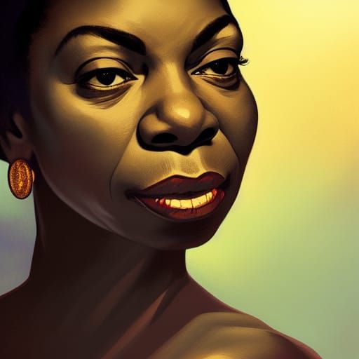 Striking Portrait of Nina Simone in Art Nouveau Style