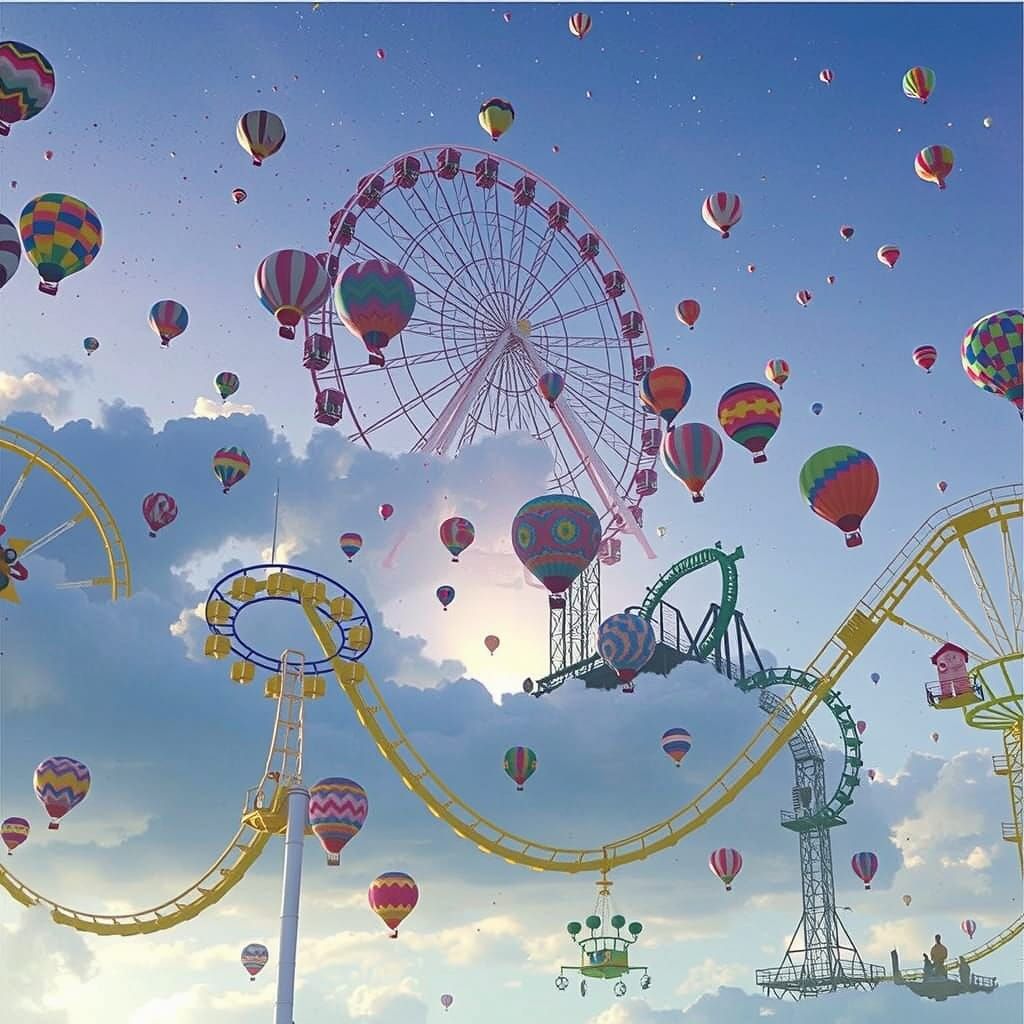 Surreal Amusement Park in the Clouds, Digital Art