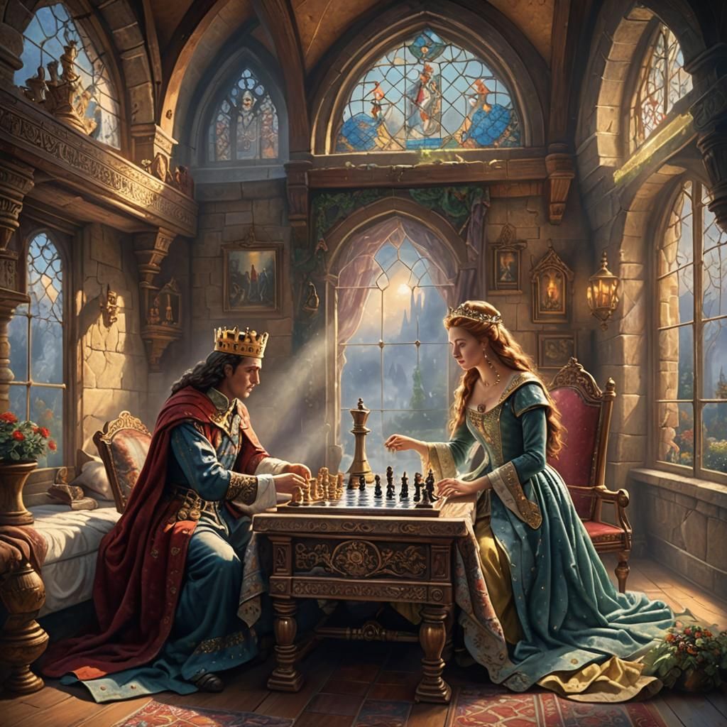 Medieval King and Queen Play Chess
