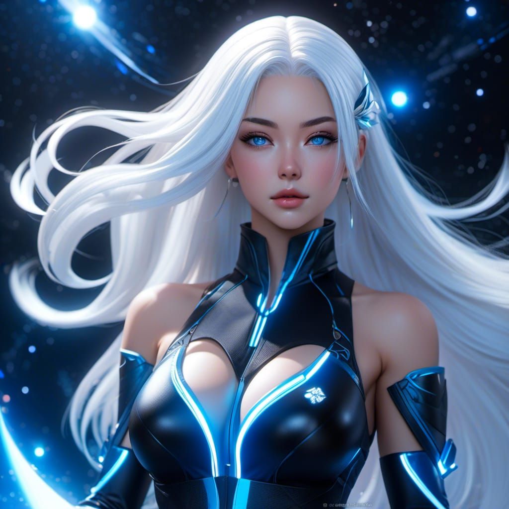 Woman in Nebula with Neon Outfit