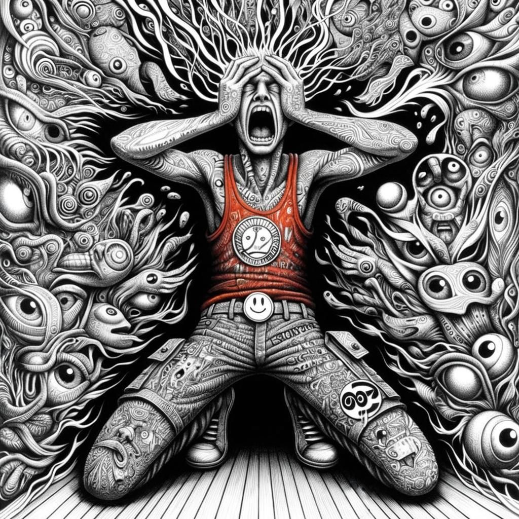 Intricate Pen Drawing of a Psychological Explosion