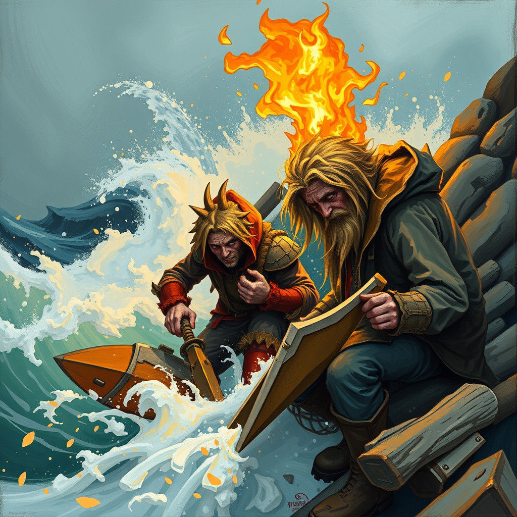 Ancient Golem Emerging from Frosty Mist