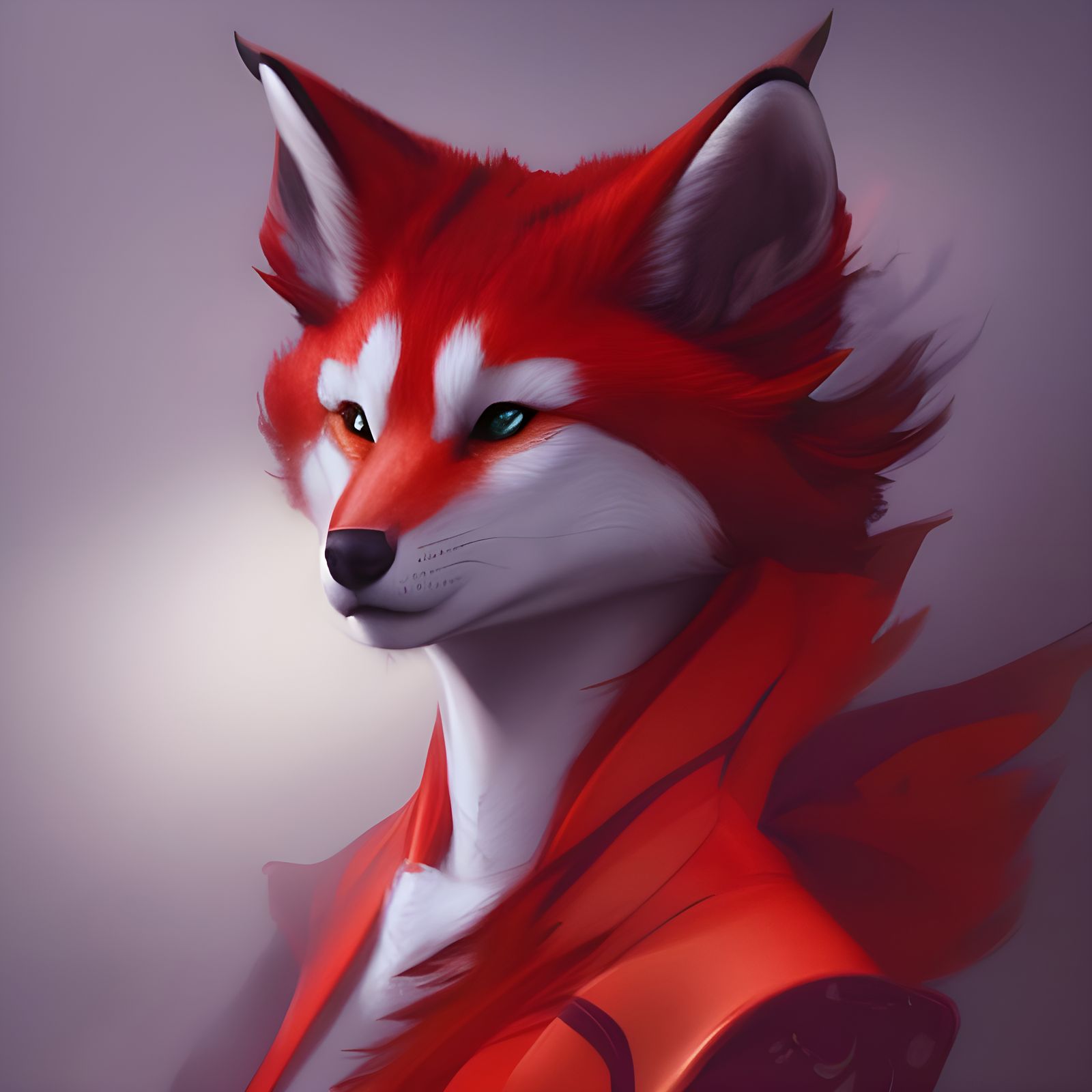 Detailed Anthro Red Kitsune Portrait in Splash Art Style