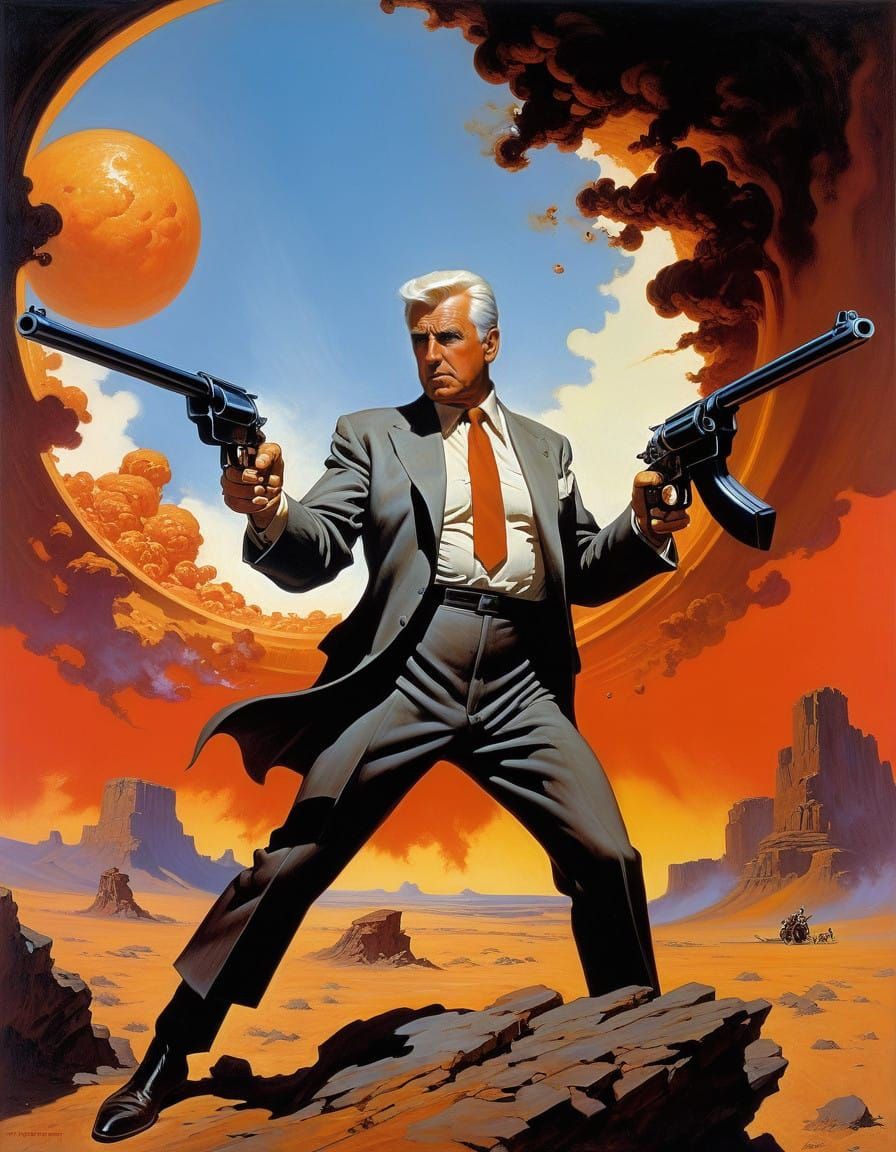 Brawny Man and Melted Guns in Frazetta's Style