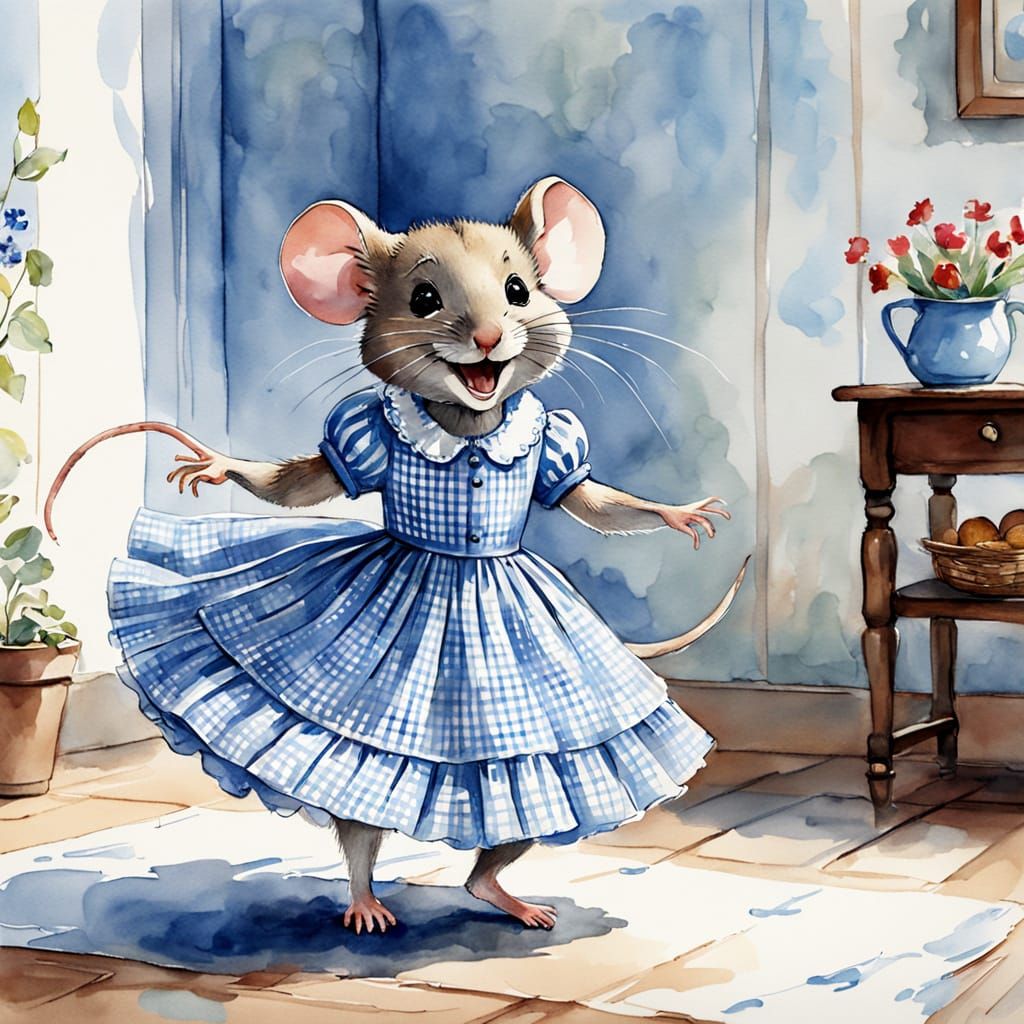 UNE jolie petite souris beau sourire yeux bleus habillée en ...