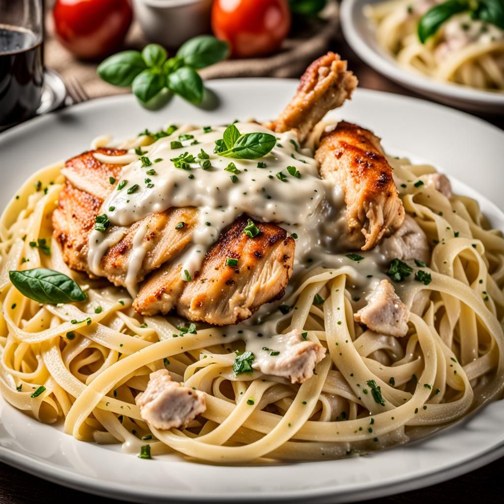 Chicken Fettuccine Alfredo at Italian Restaurant