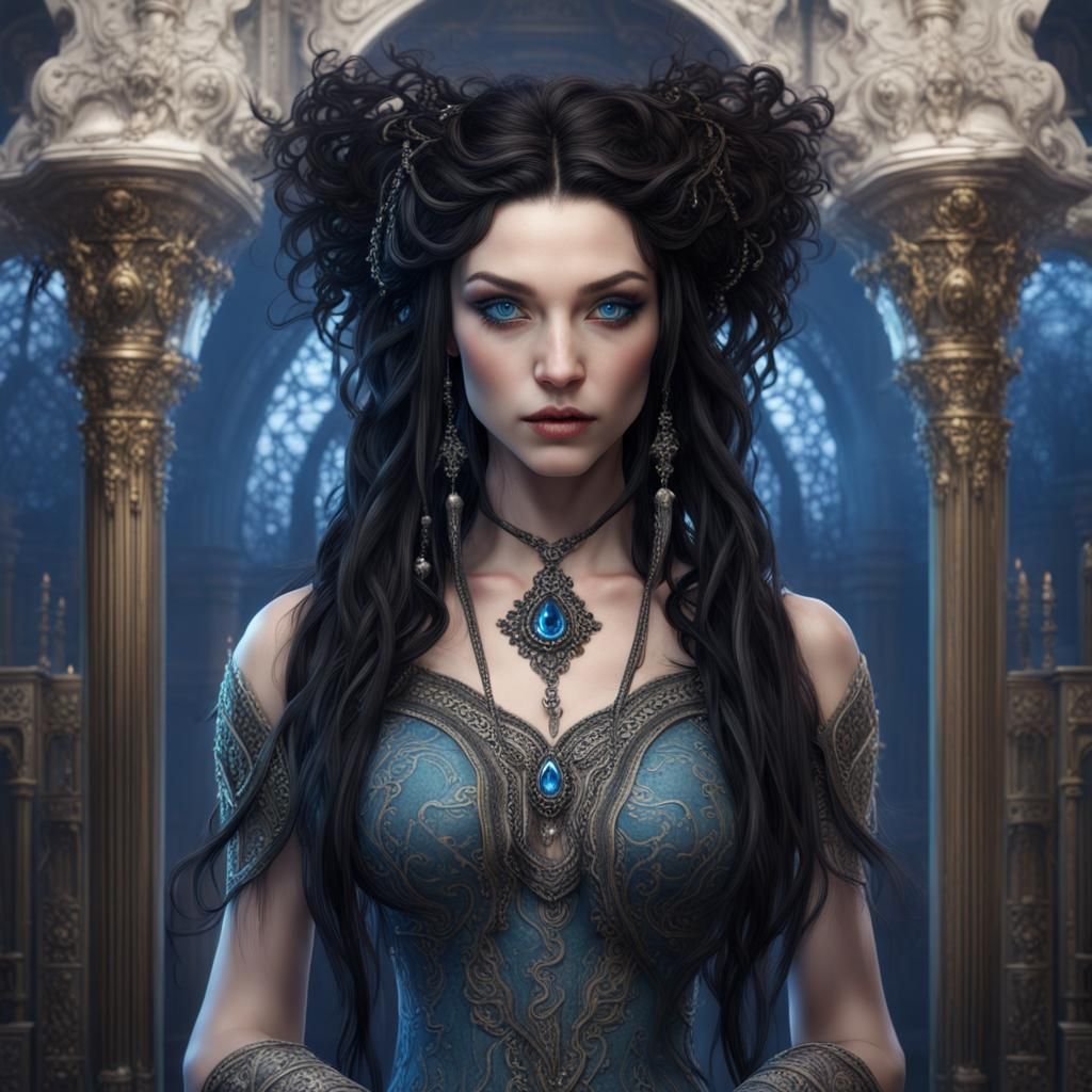 Goth Woman with Dark Hair and Blue Eyes