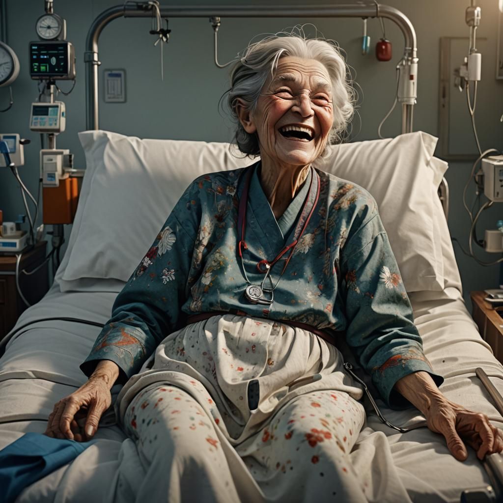 Laughing Old Woman: Detailed Matte Painting