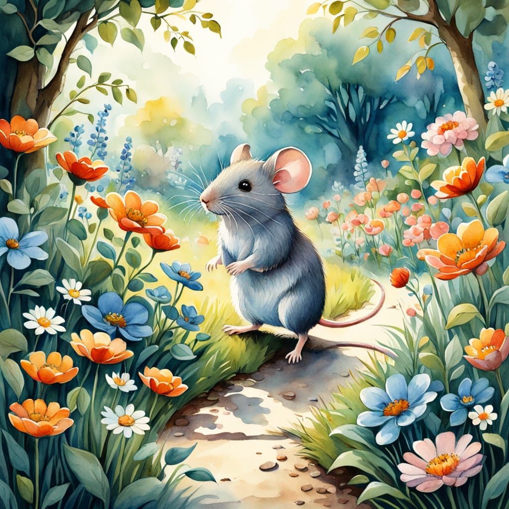 Whimsical Watercolor Garden Scene in Soft Focus