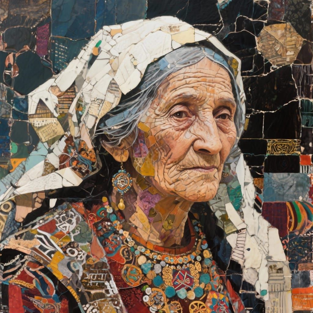 Wise Woman in Mixed Media Artistic Style