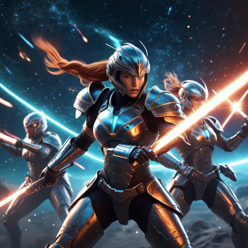 Valkyrie Warriors Battle in Space with Laser Swords