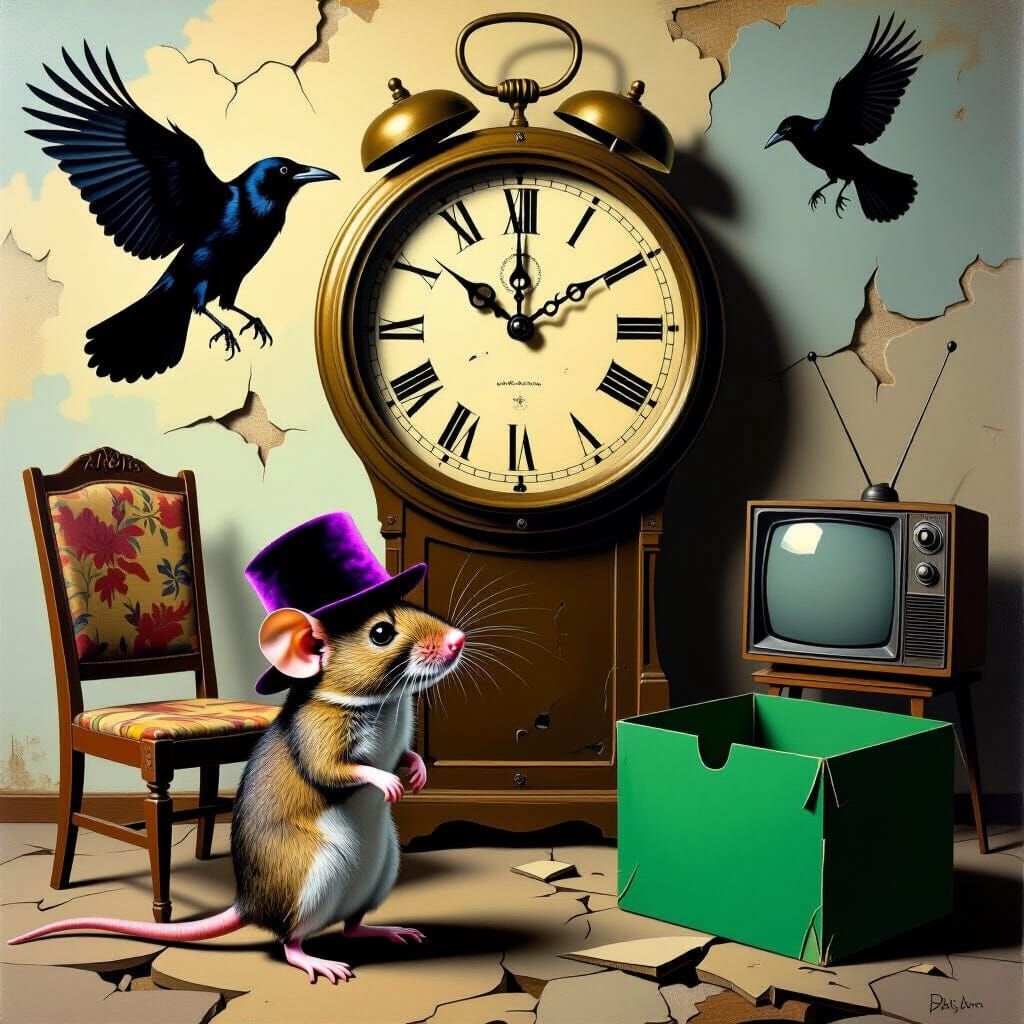 Dreamlike Scene with Mouse in Hat, Surrealist Style