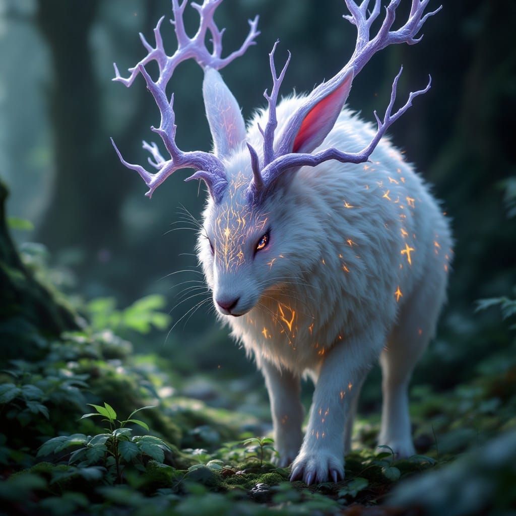 Ethereal White Deer Rabbit with Majestic Antlers