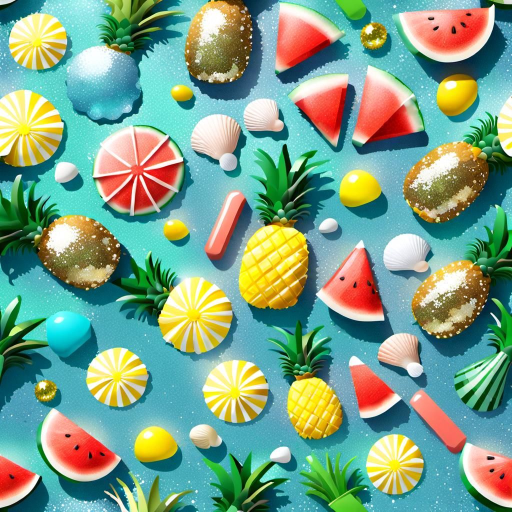 Glittery Summer Beach Scene in 8-bit Style