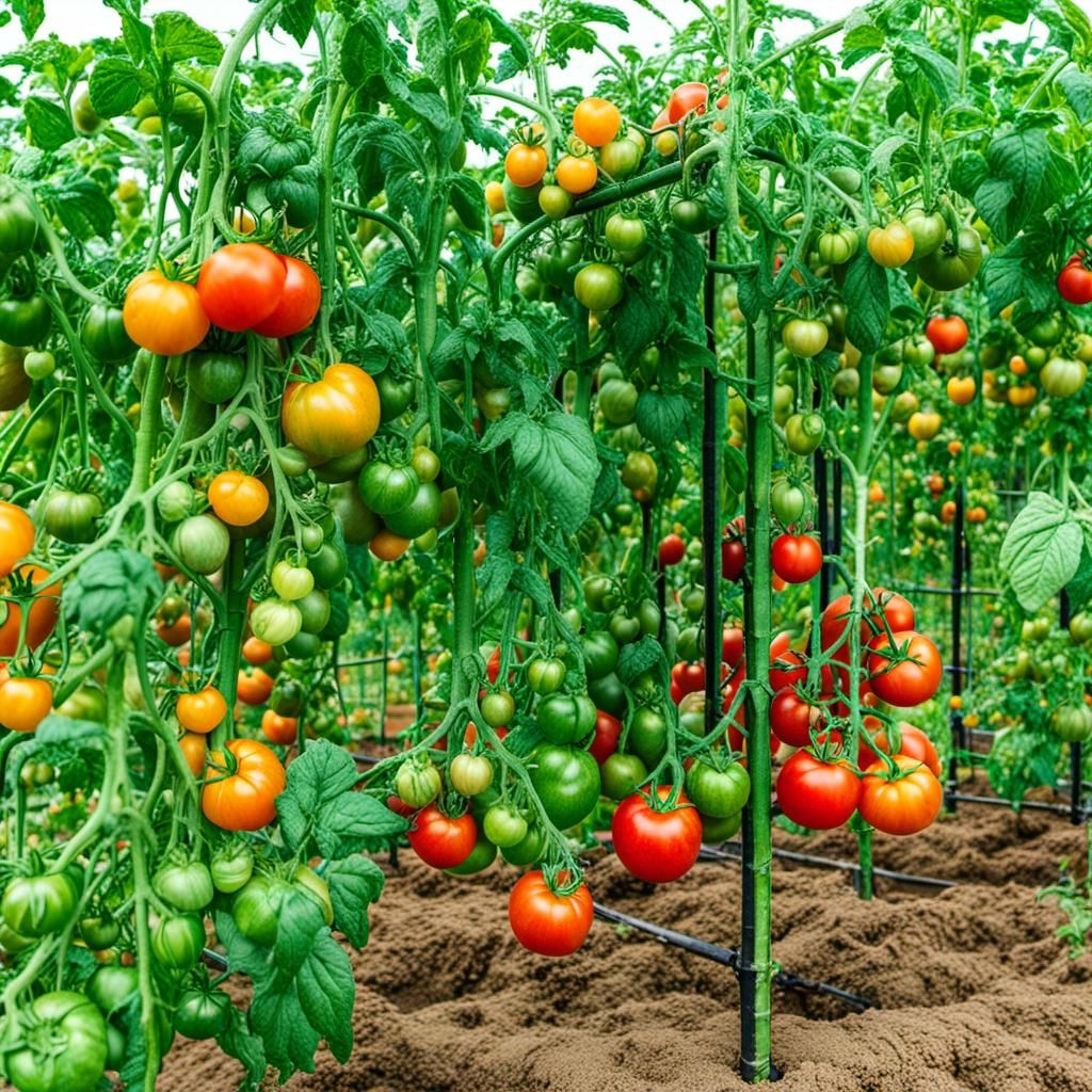 Tomato Garden in Greenhouse, Hyperdetailed Summer Scene
