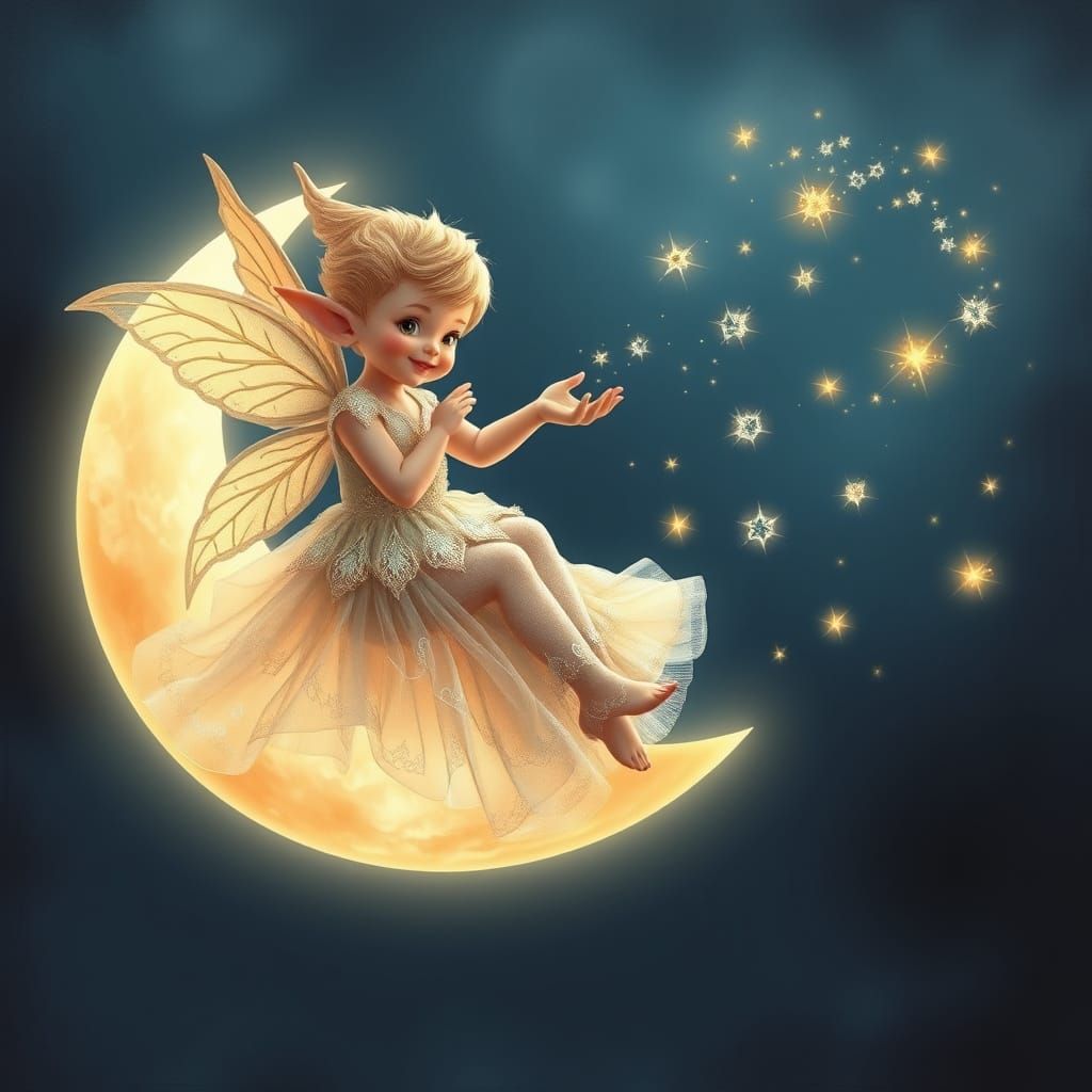 Whimsical Elf Sows Celestial Seeds in Dreamy, Iridescent Hue...