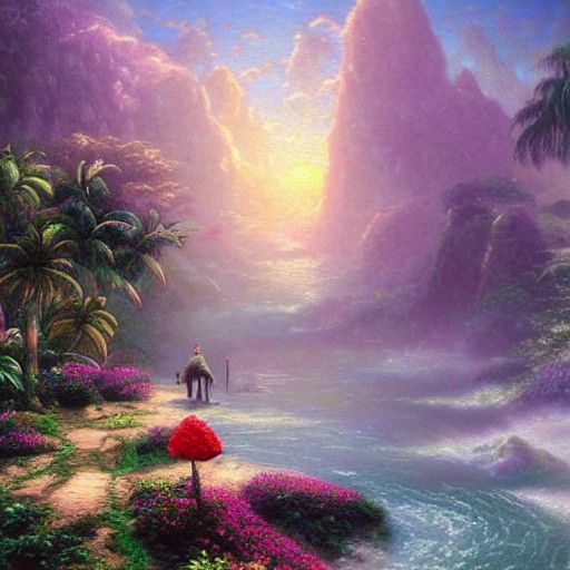 Wombat in Tropical Paradise, Ethereal Fantasy Art