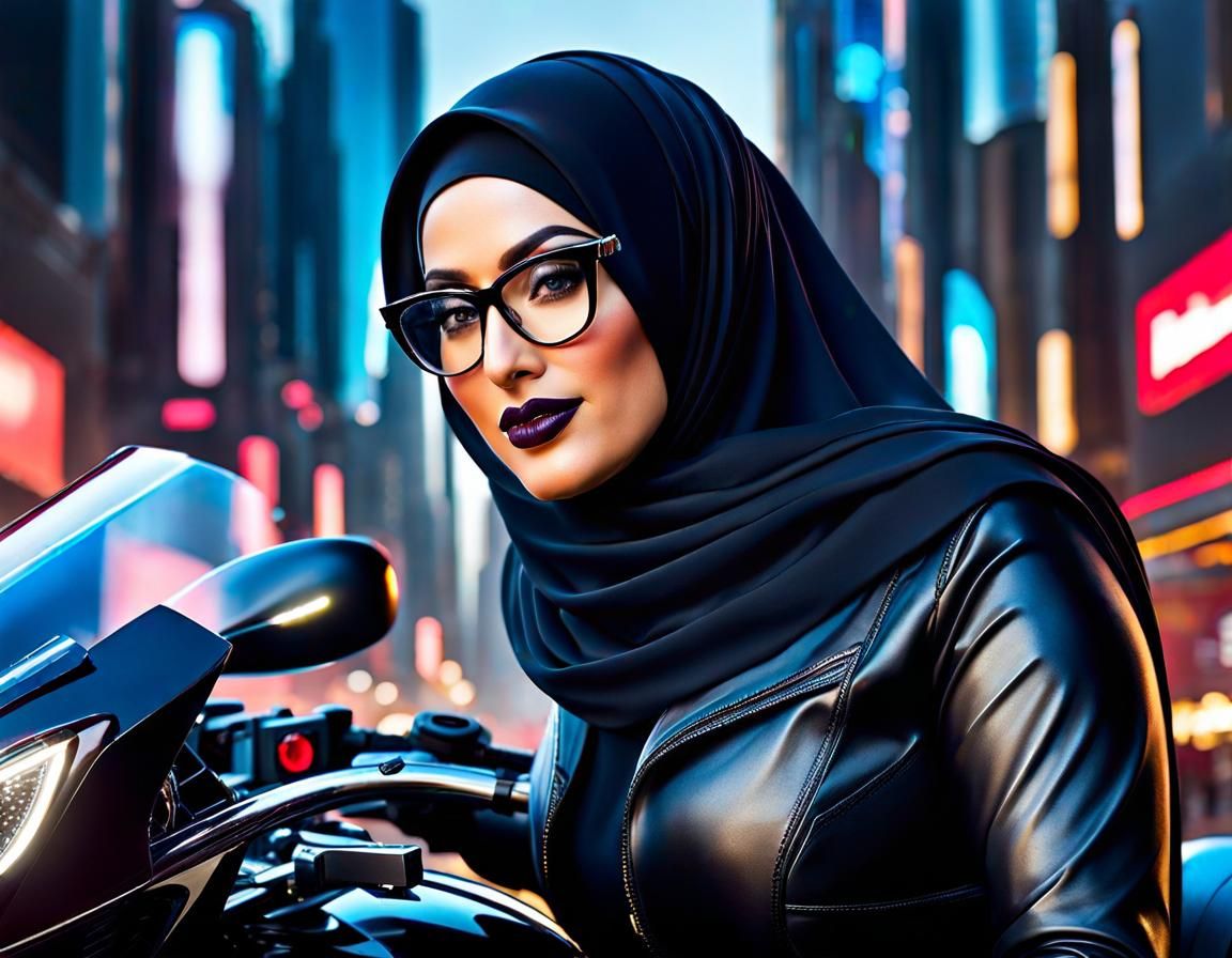 Sci-Fi Portrait: Middle Eastern Woman on Flying Motorbike
