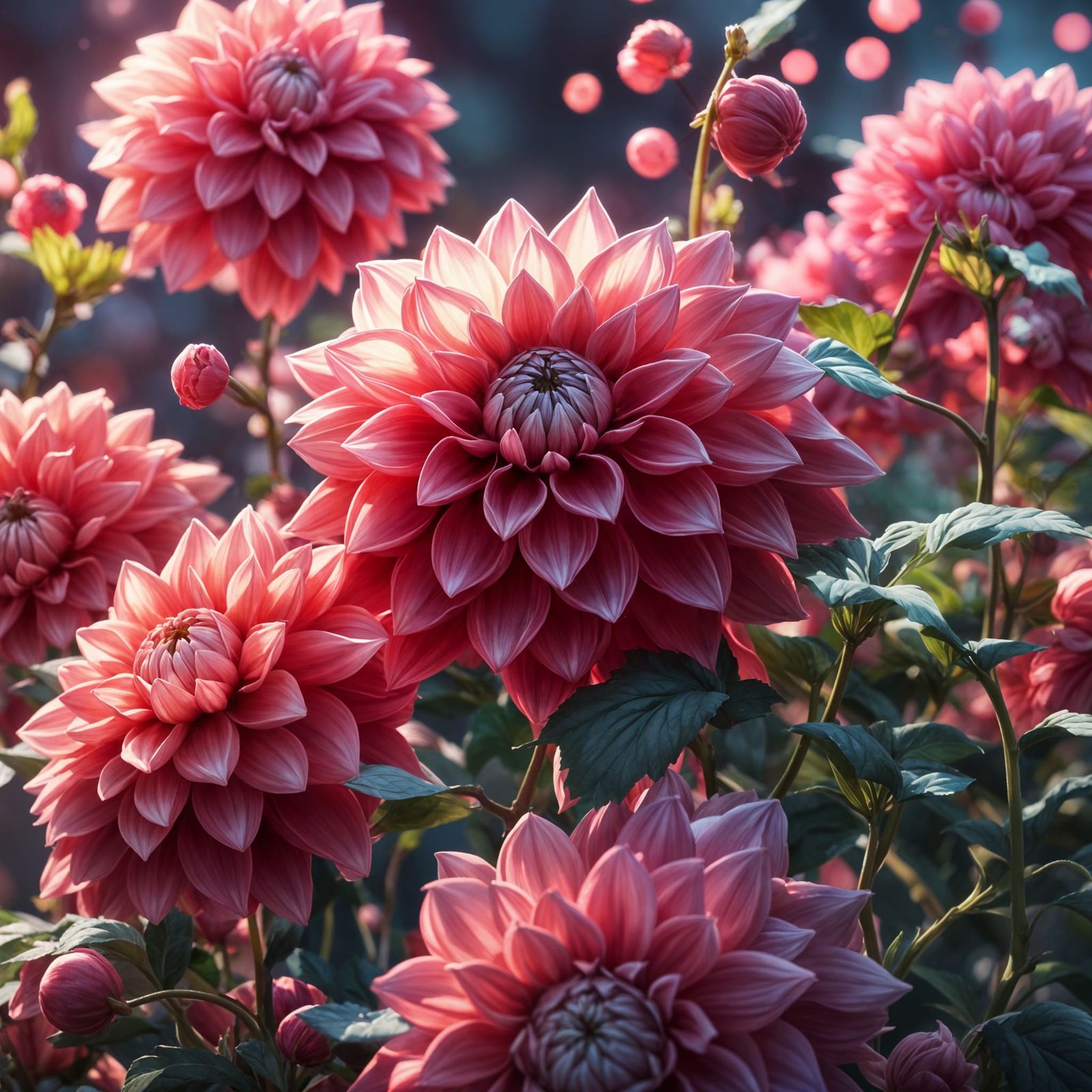 Cherry Dahlias in Detailed 3D Anime Art