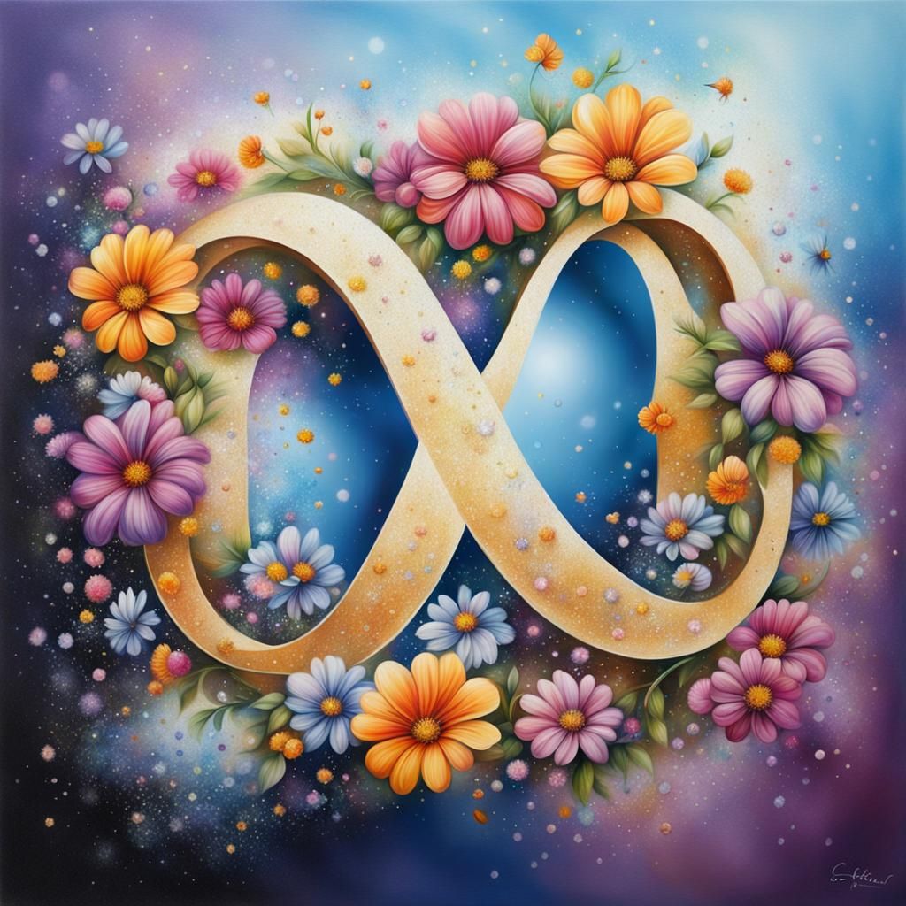 A Flowerd Infinity Symbol, Sparkling dust and Scatters, Flow...