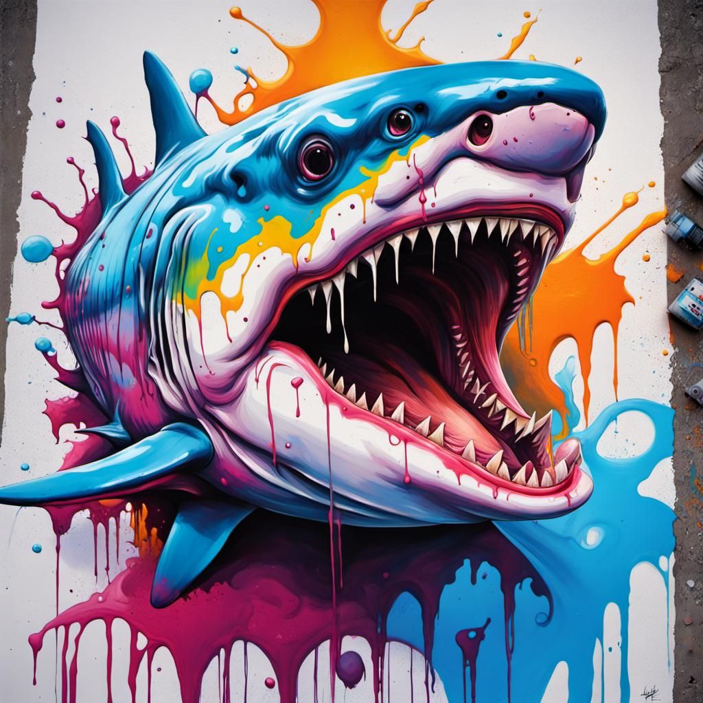 Graffiti Shark Splash Art in Street Style