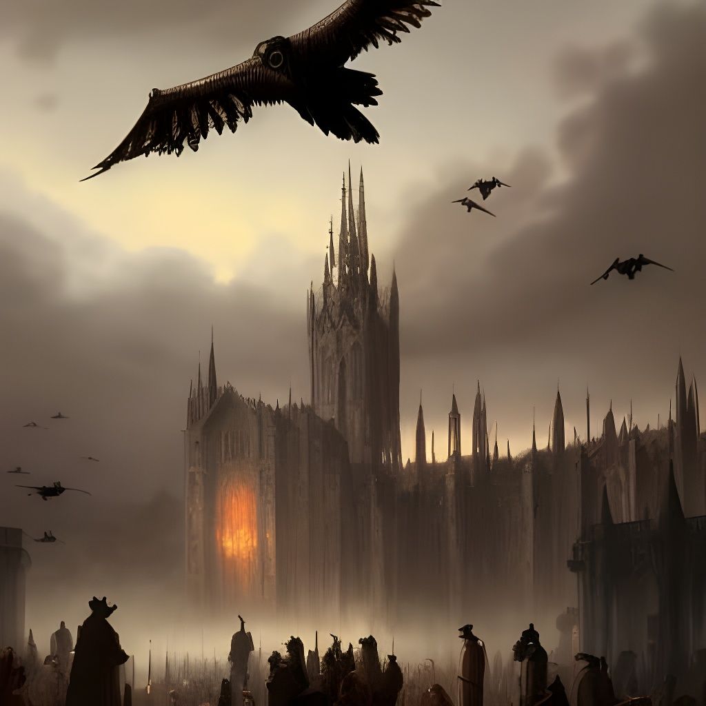 Medieval City Ravens in Gloomy Dusk