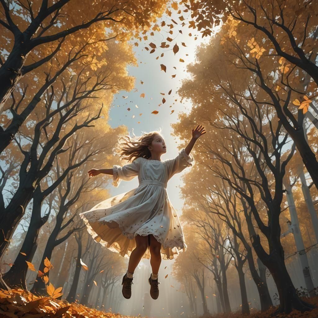 Girl Lifted by Wind: Dramatic Digital Painting