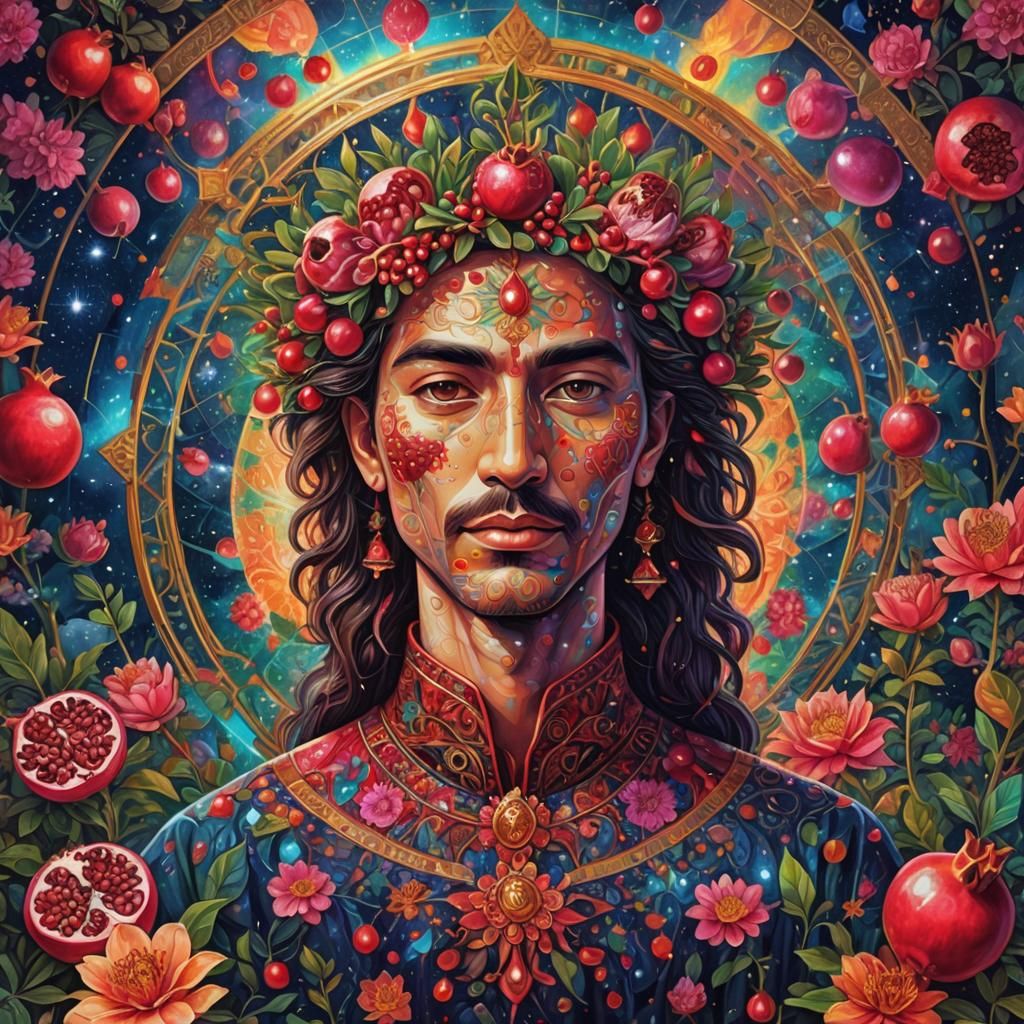 Cosmic Pomegranate Garden in Astral Illustration