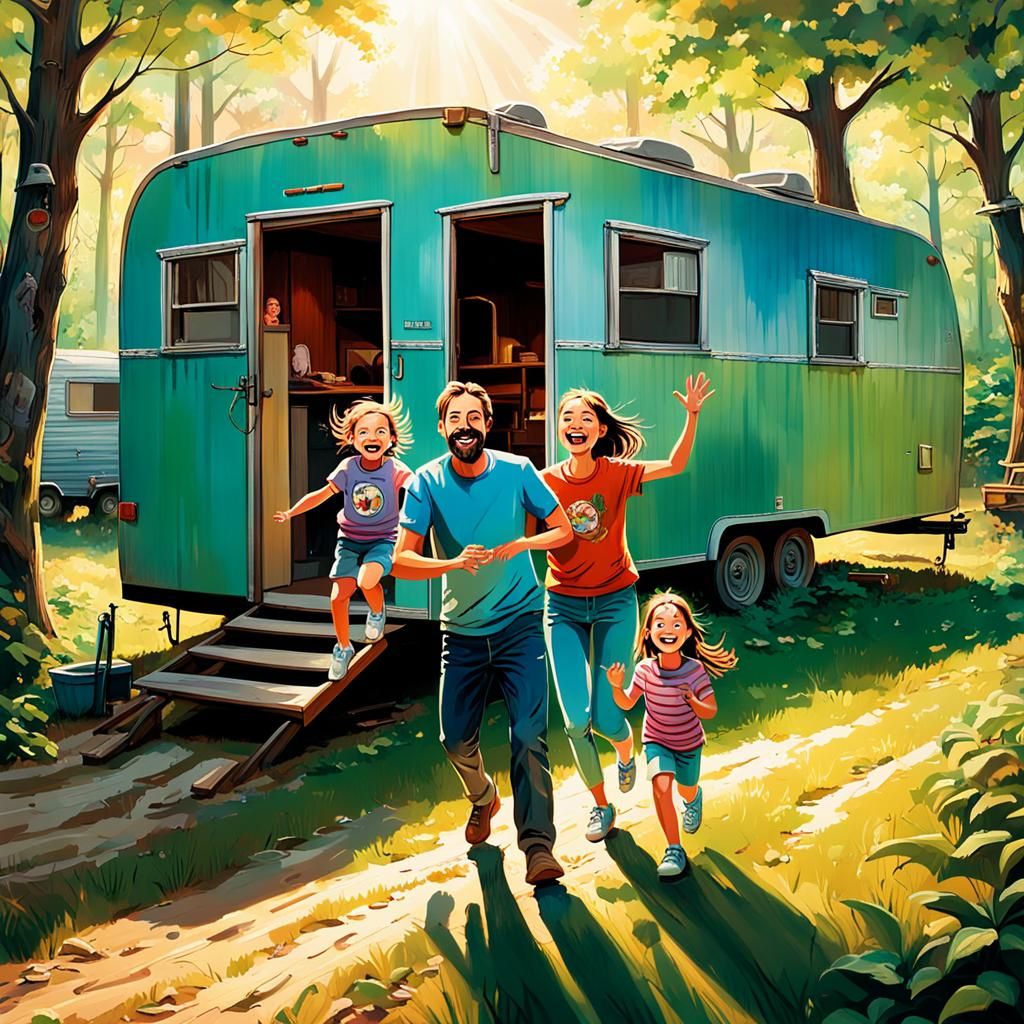 Happy Family in Holler, Storybook Illustration