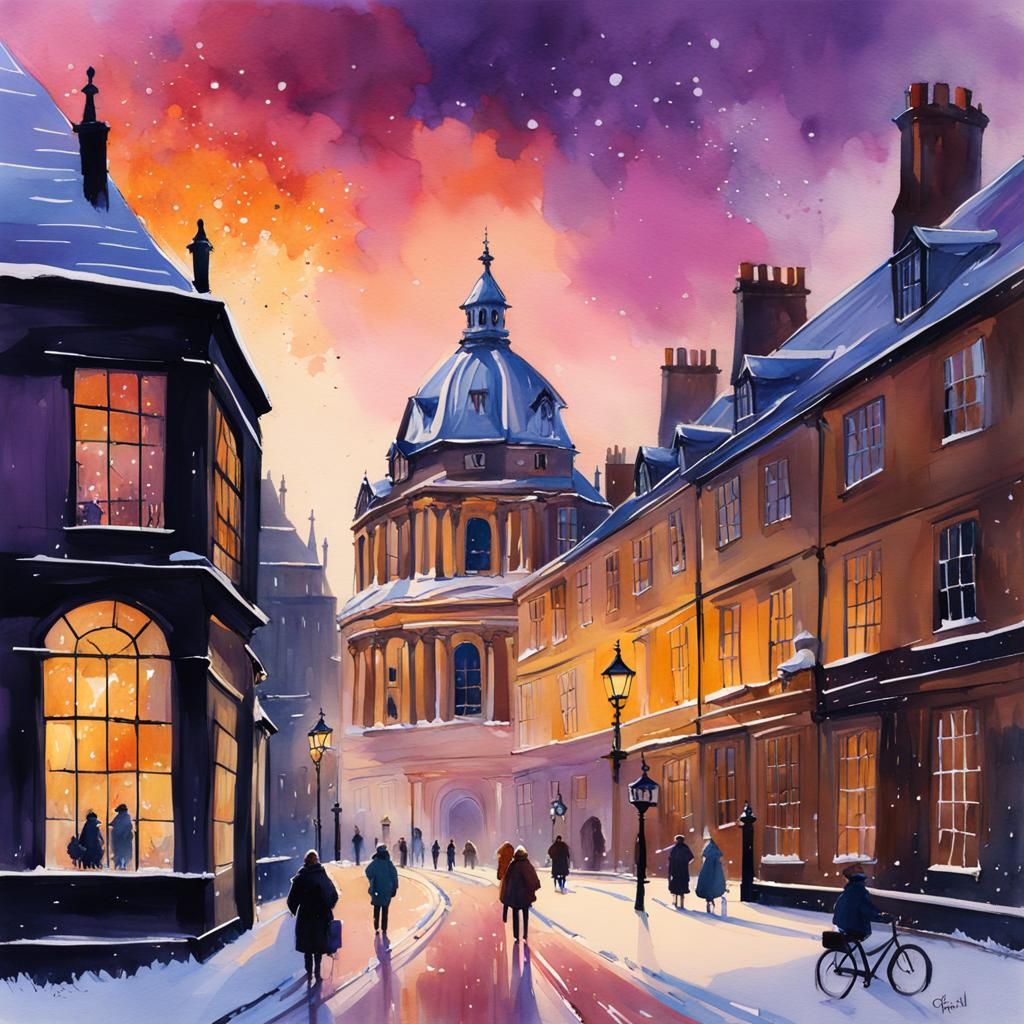 Oxford in Winter: Watercolor Masterpiece