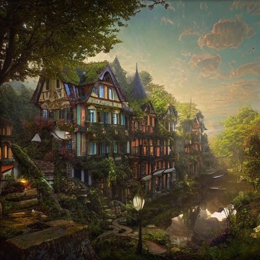Enchanted Victorian Town in Hyperdetailed Digital Painting