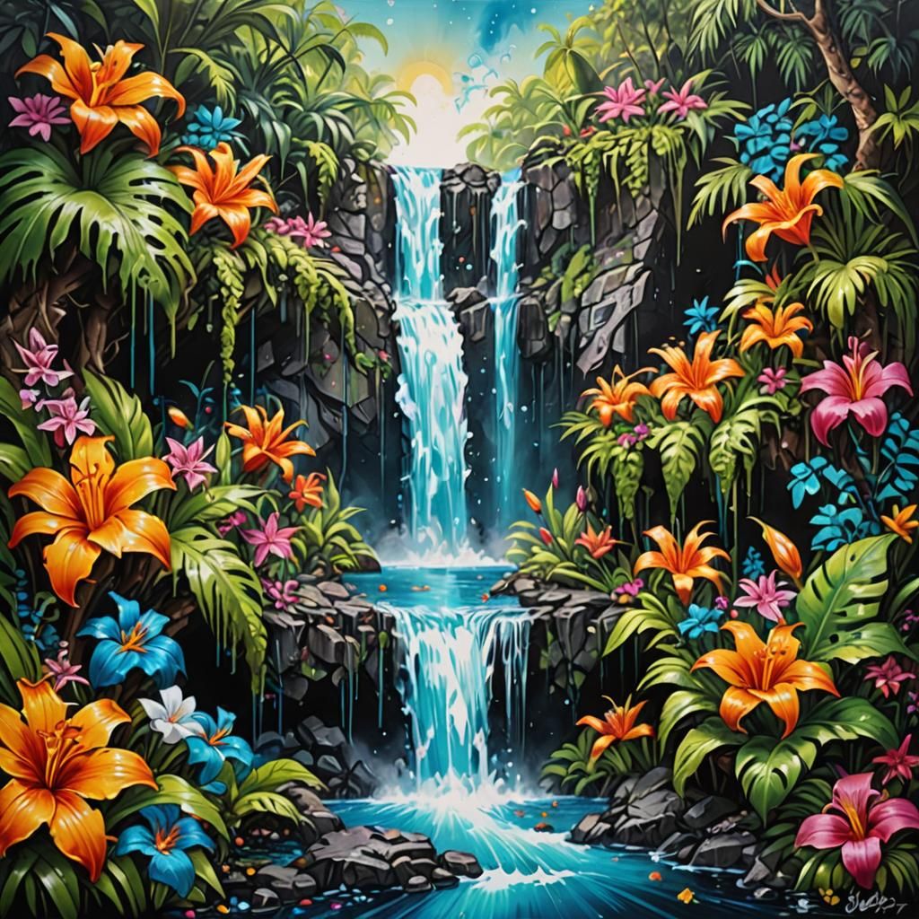Platinum Waterfall in a Colorful Fantasy Landscape