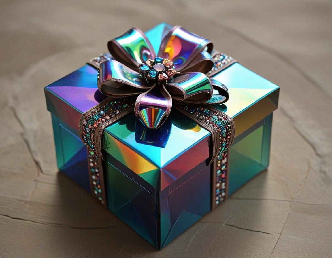 Iridescent Rainbow Gift Box with Jewel Accents