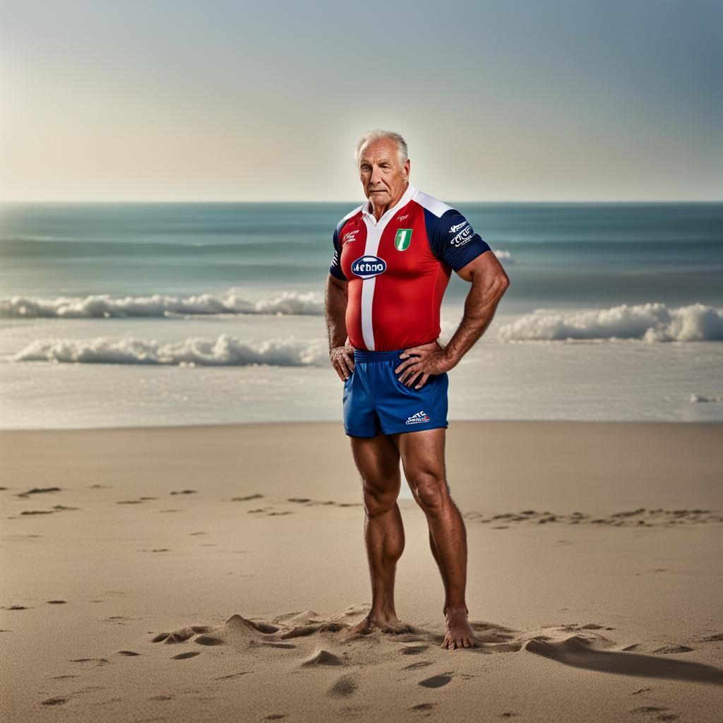 Rugby Player Portrait on Beach, Professional Studio Quality
