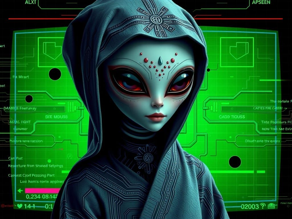 Retro Alien Queen in Pixel Art Style