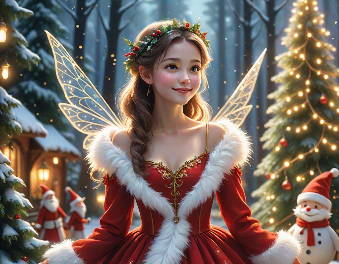 Festive December Fairy Dances with Elves: Digital Art