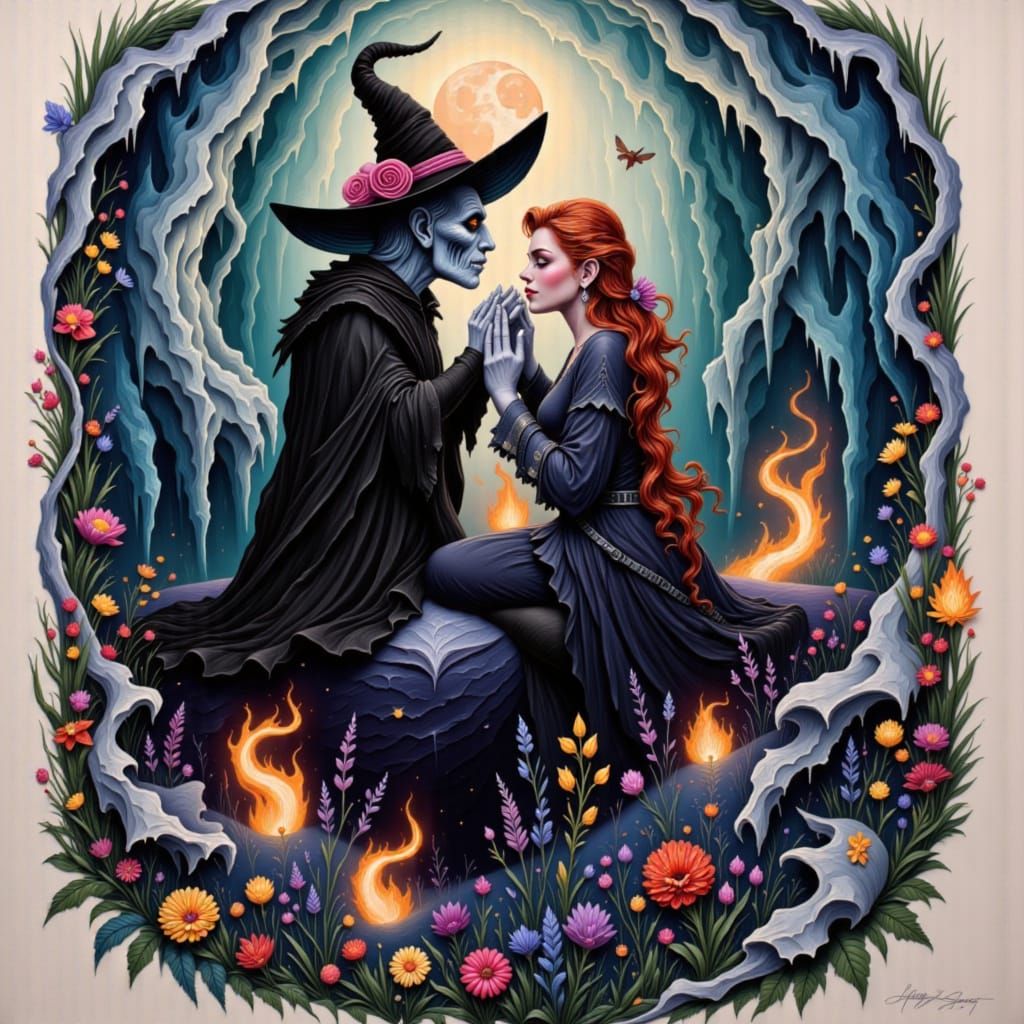 Witch's Midnight Kiss with Abstract Painterly Elements