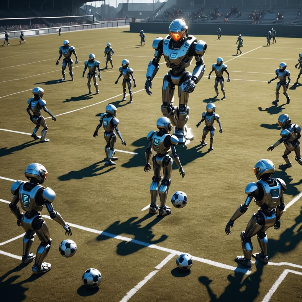 Robotic Children's Football Match in Sci-Fi Style