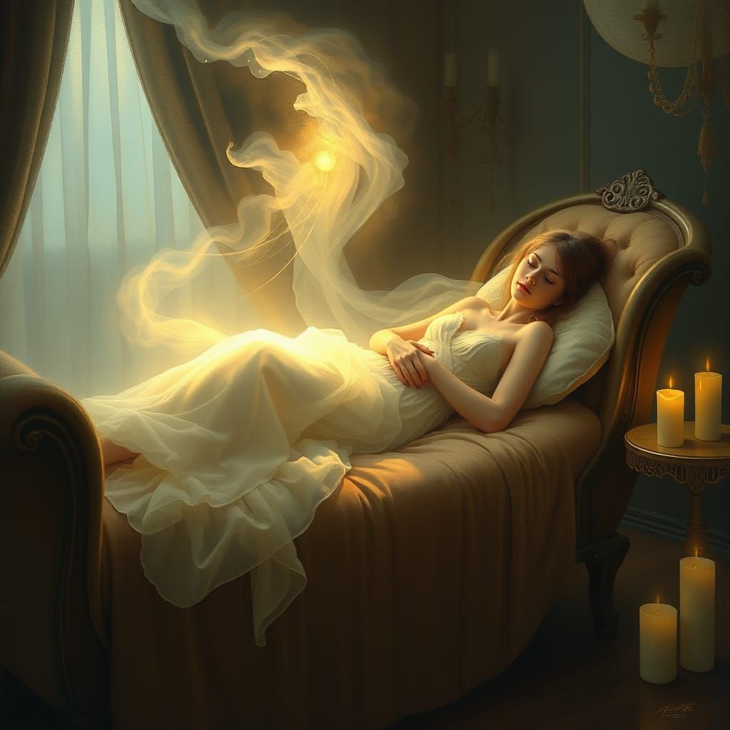 Woman's Soul Ascending in Dreamlike Surrealism