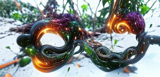 Galactic Snake Amidst Vines in Maximalist Style