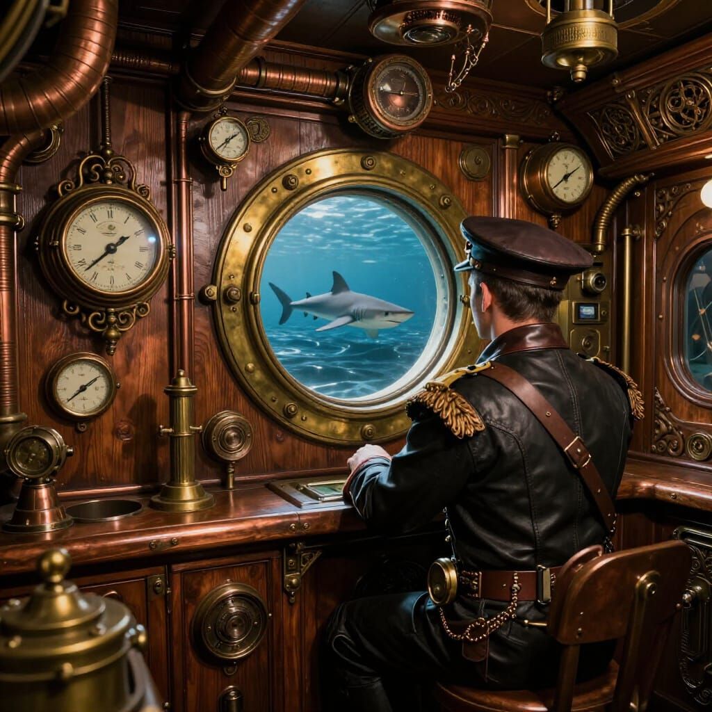 Jules Verne's Nautilus Captain's Cabin in Steampunk Style