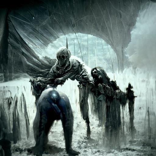 Horrific Scene of Destruction in Engraving Style