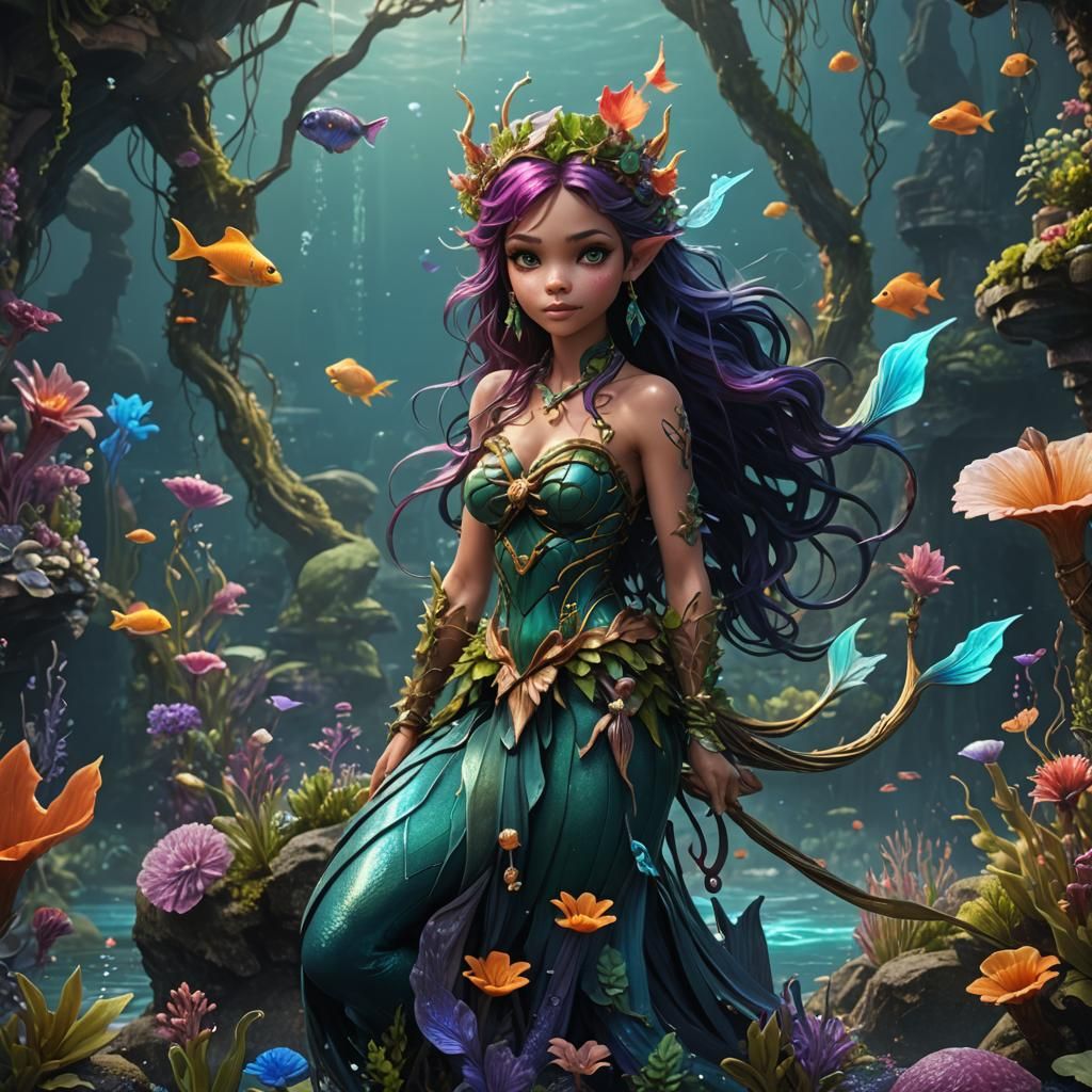 Fantastical Pixie Fairy Mermaid in Detailed Digital Painting