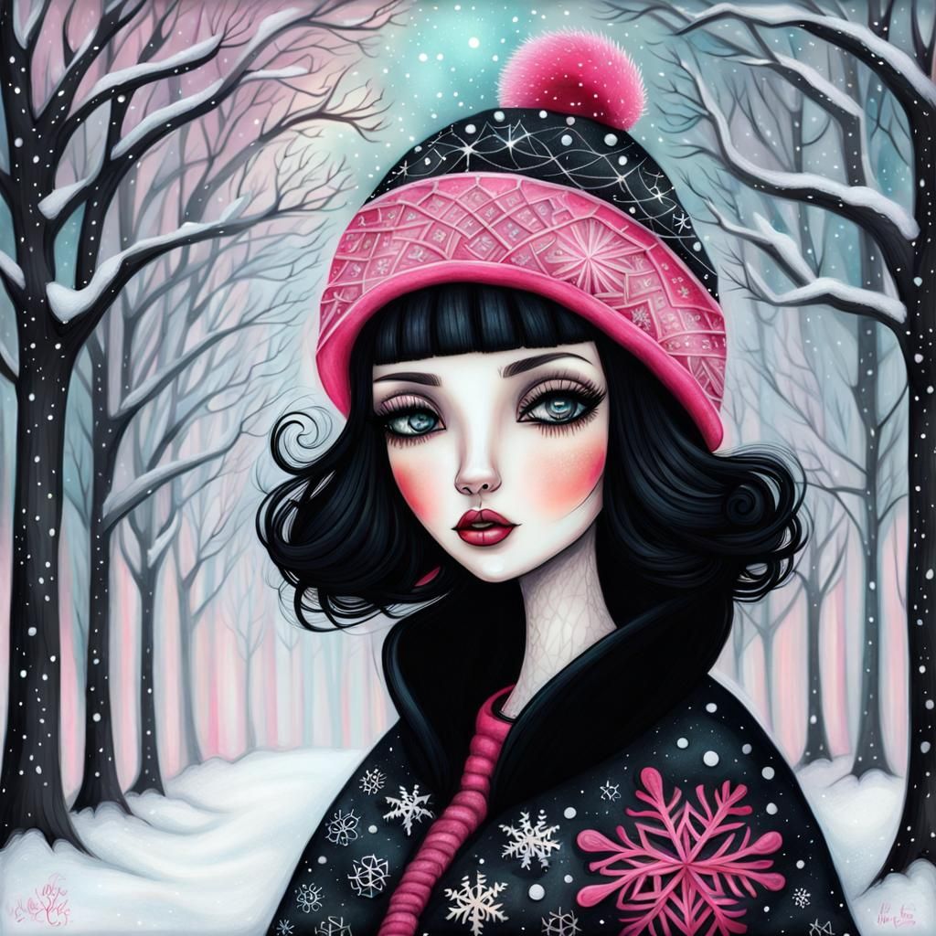 Christmas Girl in Snow, Zentangle Style