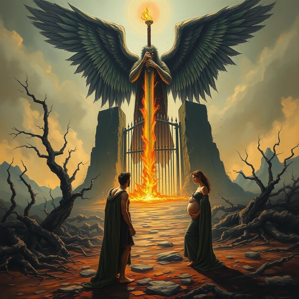 Adam and Eve's Expulsion in Heavy Metal Style