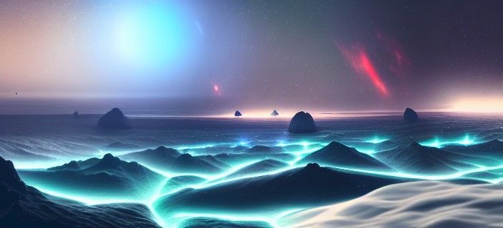 Bioluminescent Creature in Starry Nebula Sea, Digital Art